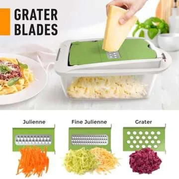 Mueller Pro-Series 10-in-1, 8 Blade Vegetable Chopper, Onion Mincer, Cutter, Dicer, Egg Slicer with Container, French Fry Cutter Potato Slicer, Home Essentials, Salad Chopper White Sand/Green