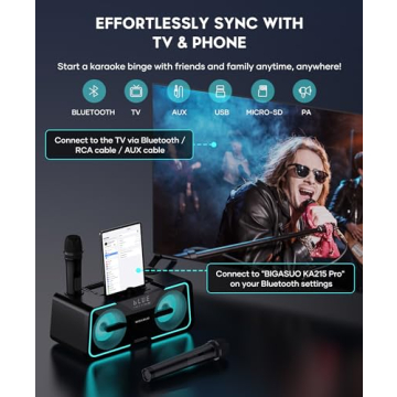 BIGASUO Karaoke Machine with 2 Wireless Microphones