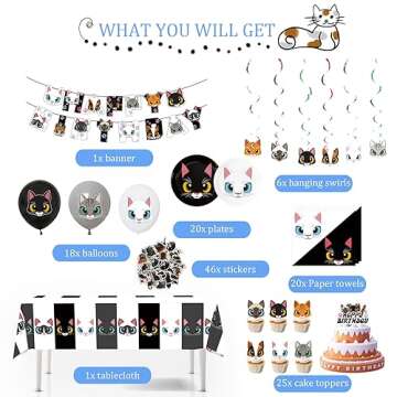 137pcs Cat Birthday Decorations Cat Themed Party Supplies - Banner Plates Napkins Hanging Swirls Kit...