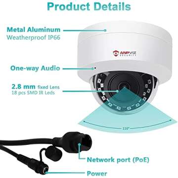 Anpviz 4MP PoE IP Dome Camera with Microphone/Audio, IP Security Camera Outdoor Indoor, 98ft Night Vision, IP66 Waterproof, 2.8mm Wide Angle Lens, 24/7 Recording, Not PTZ, NDAA Complaint (U Series)