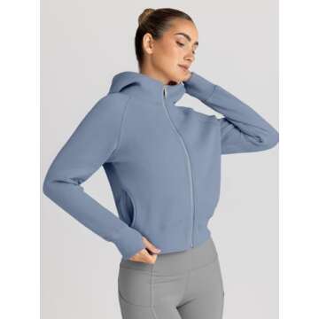 Trendy Queen Womens Zip Up Hoodies Jackets Cropped Sweatshirts Fleece Fall Outfits Casual Comfy Y2k Tops Winter Clothes 2025 GreyBlue S