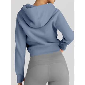 Trendy Queen Womens Zip Up Hoodies Jackets Cropped Sweatshirts Fleece Fall Outfits Casual Comfy Y2k Tops Winter Clothes 2025 GreyBlue S