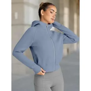 Trendy Queen Womens Zip Up Hoodies Jackets Cropped Sweatshirts Fleece Fall Outfits Casual Comfy Y2k Tops Winter Clothes 2025 GreyBlue S