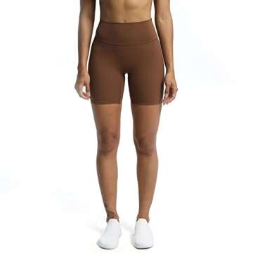 Aoxjox Trinity Workout Biker Shorts for Women Tummy Control High Waisted Exercise Athletic Gym Running Yoga Short 6" (Dandelion Brown, X-Small)