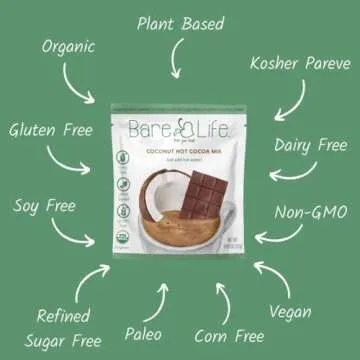 Bare Life: Dairy Free Coconut Hot Cocoa Mix | Single Serving 0.95 Oz (10 Pack) | Gluten Free, Vegan,...