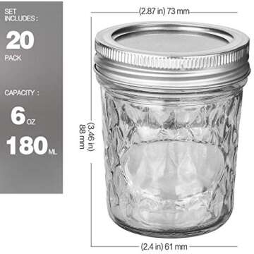 VERONES Mason Jars 6 OZ, 20 PACK 6oz Mason jars Canning Jars Jelly Jars With Lids, Ideal for Jam, Ho...