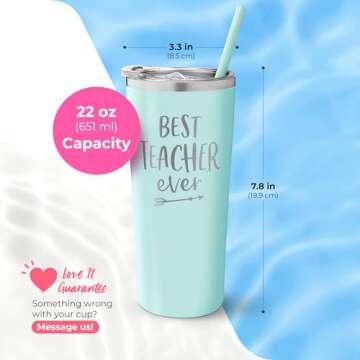 Best Teacher Ever Tumbler - Stainless Steel Insulated Travel Tumbler with Lid and Straw - Teacher Gifts for Women - Teacher Travel Tumbler - New Teacher Cup - End of Year Teacher Appreciation Gift