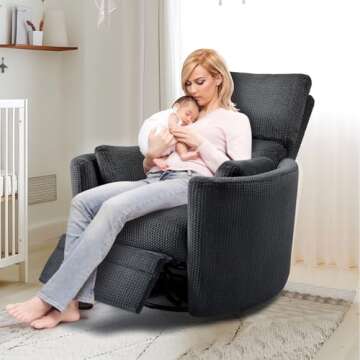 Jocisland Power Swivel Glider Rocking Recliner, Nursery Rocker Chair for Adults with 4 Massage Points, 2 Pillows, USB & Type-C Charge,Barrel Armchair for Living Room Bedroom, Grey