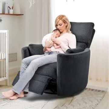 Jocisland Power Swivel Glider Rocking Recliner, Nursery Rocker Chair for Adults with 4 Massage Points, 2 Pillows, USB & Type-C Charge,Barrel Armchair for Living Room Bedroom, Grey