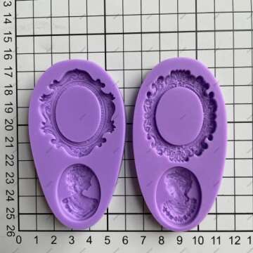 Anyana Vintage victorian Picture oval cameo Frame Photo mirror mould cake Fondant gum paste silicone mold for Sugar past wedding cupcake decorating topper decoration sugarcraft set of 2