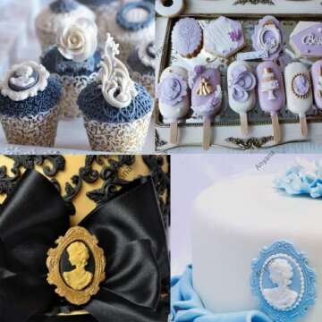 Anyana Vintage victorian Picture oval cameo Frame Photo mirror mould cake Fondant gum paste silicone mold for Sugar past wedding cupcake decorating topper decoration sugarcraft set of 2