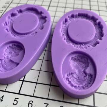 Anyana Vintage victorian Picture oval cameo Frame Photo mirror mould cake Fondant gum paste silicone mold for Sugar past wedding cupcake decorating topper decoration sugarcraft set of 2