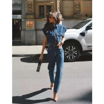 Perbai Womens Cropped Button Down Shirt Summer Collared Sleeveless Loose Denim Top with Pockets(Dark...