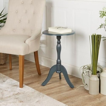 Chic Antique Iced Blue Round Pedestal Accent Side Table