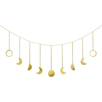 Mkono Moon Phase Wall Hanging Boho Aesthetic Room Decor Metal Moons Garland Hanging Art Bohemian Hom...