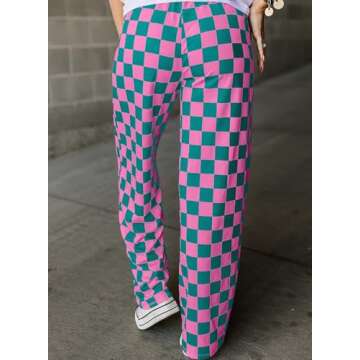 Acelitt Women's Casual Checkered Pants 2025 Spring Summer Lightweight Elastic Waist Comfy Loose Wide...