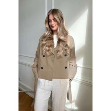 Onedreamer Women's Double Breasted Trench Coat Classic Lapel Long Sleeve Blazer Jackets Casual Outer...