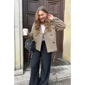 Onedreamer Women's Double Breasted Trench Coat Classic Lapel Long Sleeve Blazer Jackets Casual Outerwear With Belt