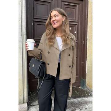 Onedreamer Women's Double Breasted Trench Coat Classic Lapel Long Sleeve Blazer Jackets Casual Outerwear With Belt