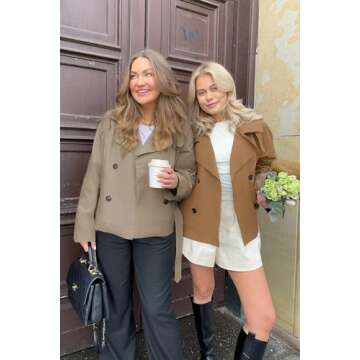 Onedreamer Women's Double Breasted Trench Coat Classic Lapel Long Sleeve Blazer Jackets Casual Outerwear With Belt