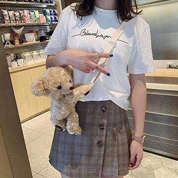 3D Cute Plush Animal Shoulder Bag Women Teddy Bear Cross Body Bag