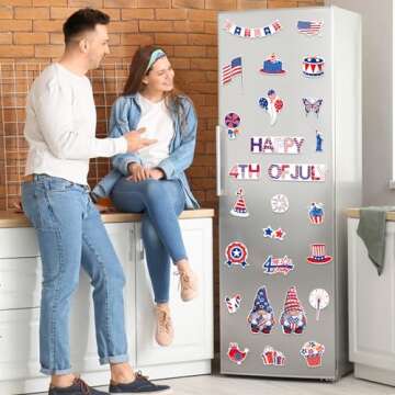 26 Pieces Patriotic Refrigerator Magnets, Happy 4th of July Car Magnets Fireworks Patriotic Gnomes I...