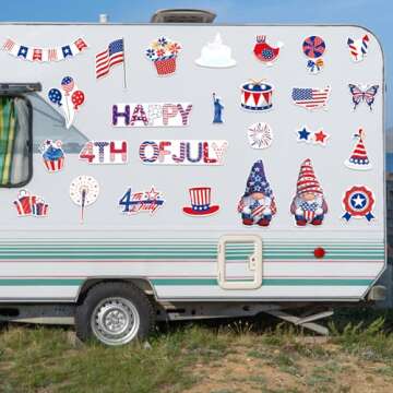 26 Pieces Patriotic Refrigerator Magnets, Happy 4th of July Car Magnets Fireworks Patriotic Gnomes Independence Day Magnetic Stickers for Fridge Metal Door Mailbox Locker Cabinets Decor