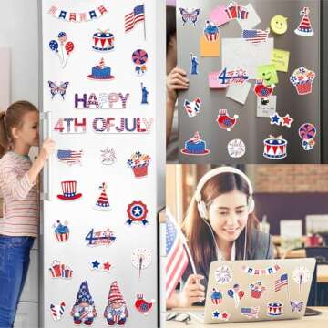 26 Pieces Patriotic Refrigerator Magnets, Happy 4th of July Car Magnets Fireworks Patriotic Gnomes Independence Day Magnetic Stickers for Fridge Metal Door Mailbox Locker Cabinets Decor