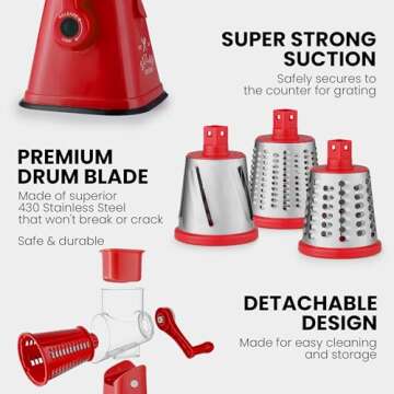 Zulay Kitchen Hand Crank Cheese Grater - Easy Clean & Use