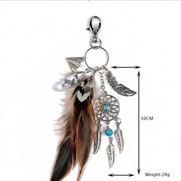 SZTARA Boho Dream Catcher Keyring Fashion Natural Turquoise Charming Silver Feather Plane Leaf Keychain Women Bohemian Jewelry, Brown, One Size