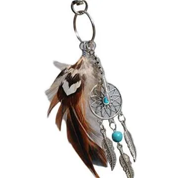 SZTARA Boho Dream Catcher Keyring Fashion Natural Turquoise Charming Silver Feather Plane Leaf Keychain Women Bohemian Jewelry, Brown, One Size