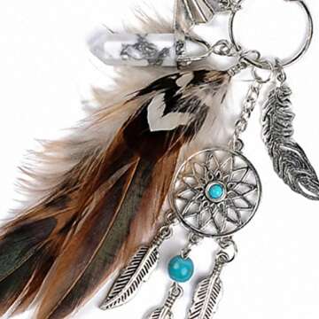 SZTARA Boho Dream Catcher Keyring Fashion Natural Turquoise Charming Silver Feather Plane Leaf Keychain Women Bohemian Jewelry, Brown, One Size