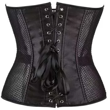 SHYMMUO Women's Black Corset Top Mesh Boned Body Shaper Sexy Lace Up Overbust Waist Trainer L