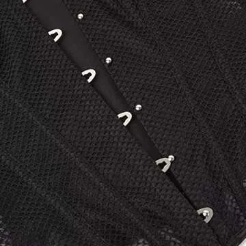 SHYMMUO Women's Black Corset Top Mesh Boned Body Shaper Sexy Lace Up Overbust Waist Trainer L