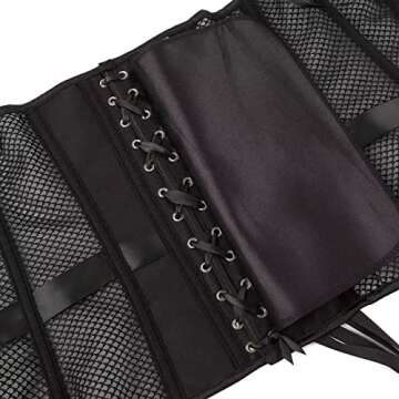 SHYMMUO Women's Black Corset Top Mesh Boned Body Shaper Sexy Lace Up Overbust Waist Trainer L