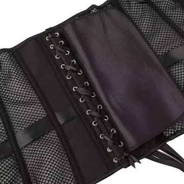 SHYMMUO Women's Black Corset Top Mesh Boned Body Shaper Sexy Lace Up Overbust Waist Trainer L