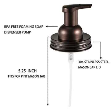 SheeChung 2 Pack Mason Jar Foaming Soap Dispenser Lids for Standard Mouth, Foaming Soap Dispenser Pump Replacement for Hand Sanitizer, Bath Liquid, Facial Cleansing Foam, Makeup Remover Water - Bronze
