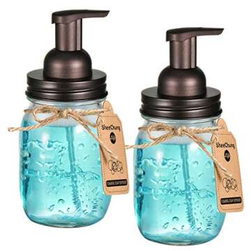 SheeChung 2 Pack Mason Jar Foaming Soap Dispenser Lids for Standard Mouth, Foaming Soap Dispenser Pump Replacement for Hand Sanitizer, Bath Liquid, Facial Cleansing Foam, Makeup Remover Water - Bronze