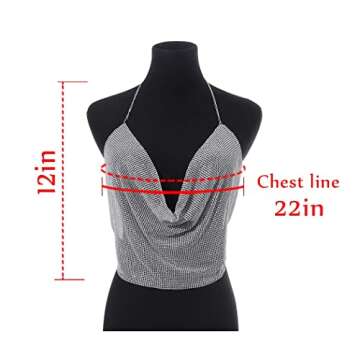 deladola Rhinestone Tank Tops Silver Sparkly Crystals Crop Top V Neck Halter Backless Summer Beach Outfits for Women