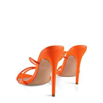 Elisabet Tang Heeled Sandals, Women's Sexy Strappy 4.3 inch Stilettos High Heels Lace Up Heeled Sandals Pointed Open Toe Party Dress Shoes Neon Orange Size 11