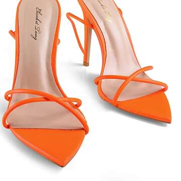 Elisabet Tang Heeled Sandals, Women's Sexy Strappy 4.3 inch Stilettos High Heels Lace Up Heeled Sandals Pointed Open Toe Party Dress Shoes Neon Orange Size 11