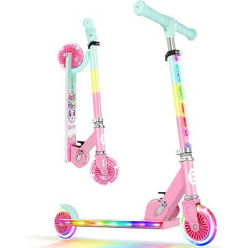 BELEEV V2 Scooters for Kids with Light-Up Wheels & Stem & Deck, 2 Wheel Folding Scooter for Girls Bo...