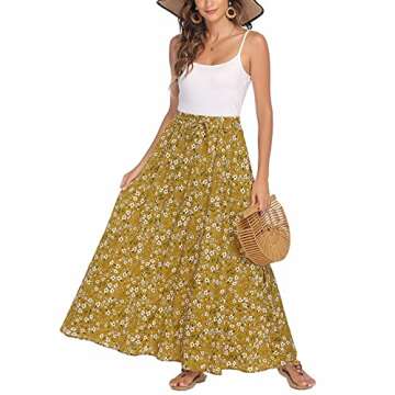 Bluetime Women Flowy Summer Floral Print Long Skirts Elastic Chiffon Maxi Dress Cover Up Floor Length (S, Floral12)