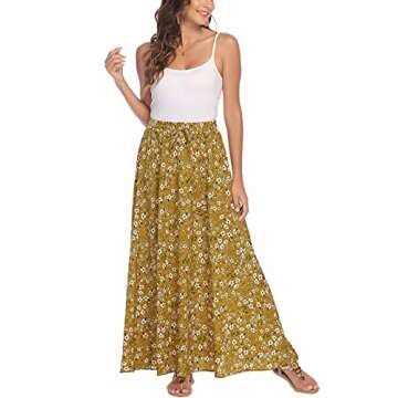 Bluetime Women Flowy Summer Floral Print Long Skirts Elastic Chiffon Maxi Dress Cover Up Floor Length (S, Floral12)