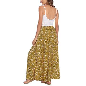 Bluetime Women Flowy Summer Floral Print Long Skirts Elastic Chiffon Maxi Dress Cover Up Floor Length (S, Floral12)