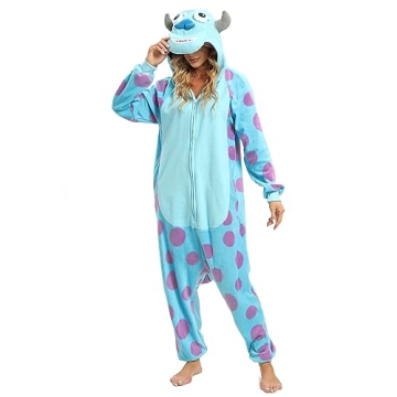 BGOKTA Halloween Animal Onesie Pajamas for Adults Costume Cosplay Homewear One Piece Blue Purple