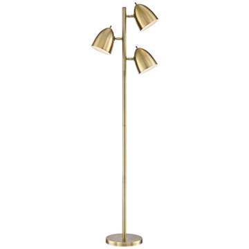 360 Lighting Aaron Mid Century Modern Tree Floor Lamp 64" Tall Aged Brass Gold Metal Adjustable Swiv...