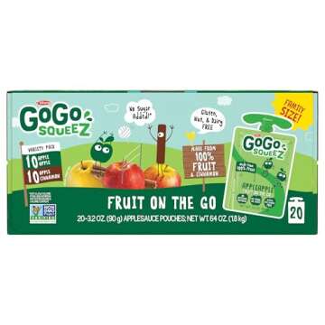 GoGo squeeZ Applesauce and Fruit Puree Variety Pack, Apple & Cinnamon, 3.2 oz (Pack of 20), Unsweete...