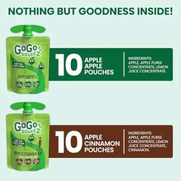 GoGo squeeZ Applesauce and Fruit Puree Variety Pack, Apple & Cinnamon, 3.2 oz (Pack of 20), Unsweetened Fruit Snacks for Kids, Gluten Free, Nut Free and Dairy Free, BPA Free Pouches