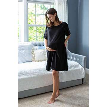 Baby Be Mine Delivery/Labor/Nursing Nightgown Women's Maternity Hospital Gown/Sleepwear for Breastfeeding (L/XL pre pregnancy 10-16, Black)